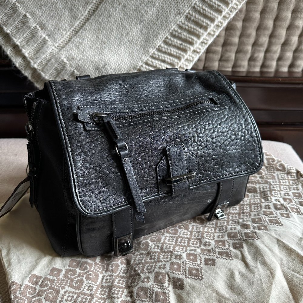 NEW Rafé Heather Top Handle Leather Handbag - Black